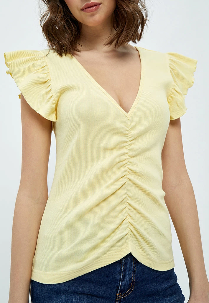Desires New In Dareen GOTS Ruche Tee - PALE YELLOW 3 Desires New In Dareen GOTS Ruche Tee - PALE YELLOW