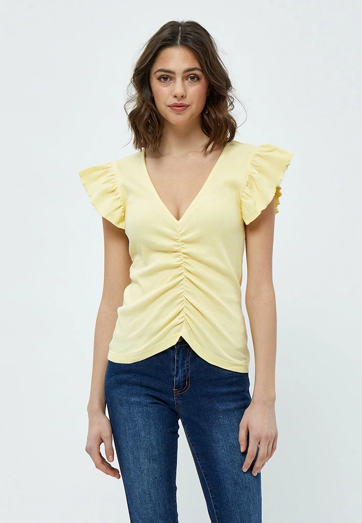 Desires New In Dareen GOTS Ruche Tee - PALE YELLOW 1 Desires New In Dareen GOTS Ruche Tee - PALE YELLOW