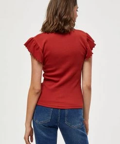 Desires Dareen GOTS Ruche Tee - Burnt Red New In