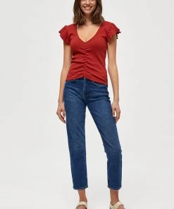 Desires Dareen GOTS Ruche Tee - Burnt Red New In