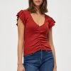 Desires Dareen GOTS Ruche Tee - Burnt Red New In