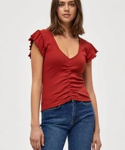 Desires Dareen GOTS Ruche Tee - Burnt Red New In