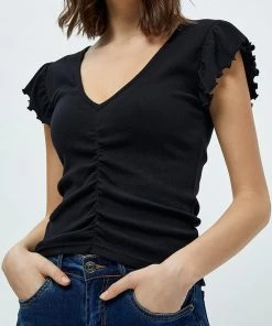 Desires Dareen GOTS Ruche Tee - BLACK