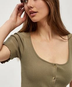 Desires Dareen Organic Button Tee - MERMAID GREEN Tops & T-shirts