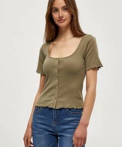 Desires Dareen Organic Button Tee - MERMAID GREEN Tops & T-shirts