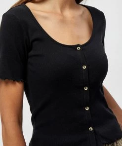 Desires Tops & T-shirts Dareen Organic Button Tee - BLACK