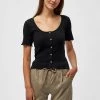 Desires Tops & T-shirts Dareen Organic Button Tee - BLACK