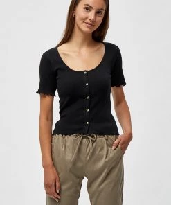 Desires Tops & T-shirts Dareen Organic Button Tee - BLACK