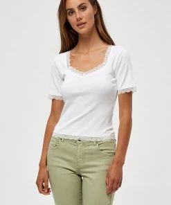 Desires Daren GOTS Lace Trim Top - WHITE