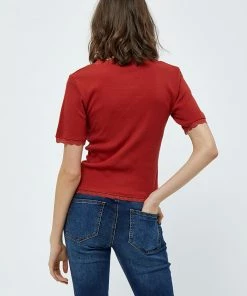 Desires New In Daren GOTS Lace Trim Top - BURNT RED