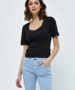 Desires New In Daren GOTS Lace Trim Top - BLACK