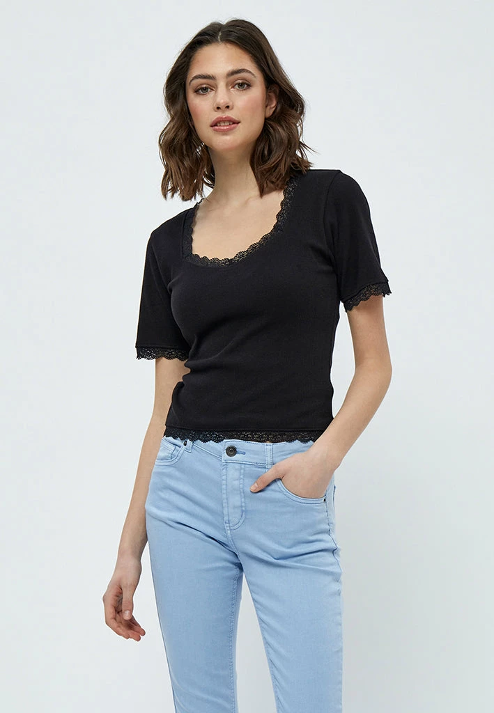 Desires New In Daren GOTS Lace Trim Top - BLACK 1 Desires New In Daren GOTS Lace Trim Top - BLACK