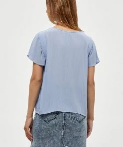 Desires Debbi Short Sleeve Blouse - Serenity Blue New In