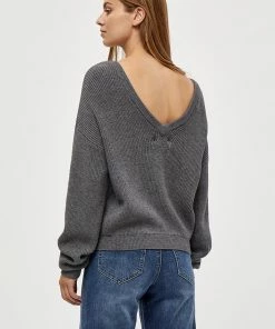 Desires Dita Double V-Neck Pullover - GREY MEL