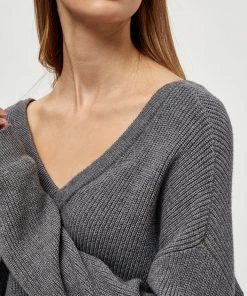 Desires Dita Double V-Neck Pullover - GREY MEL