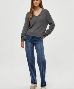 Desires Dita Double V-Neck Pullover - GREY MEL