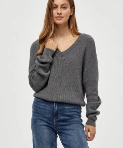 Desires Dita Double V-Neck Pullover - GREY MEL