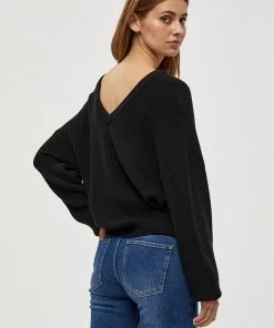 Desires Dita Double V-Neck Pullover - BLACK