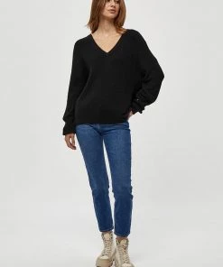 Desires Dita Double V-Neck Pullover - BLACK