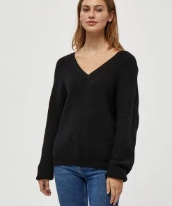 Desires Dita Double V-Neck Pullover - BLACK
