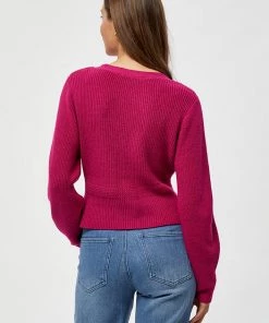 Desires Knits & Cardigans Dita Peplum Cardigan - BERRY PINK