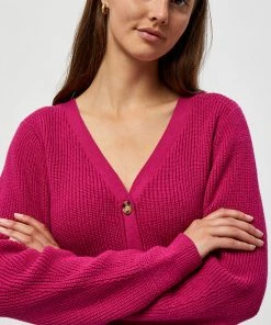 Desires Knits & Cardigans Dita Peplum Cardigan - BERRY PINK