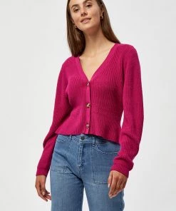 Desires Knits & Cardigans Dita Peplum Cardigan - BERRY PINK