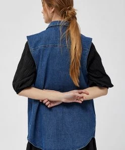 Desires Ebba Denim Vest - MID BLUE DENIM