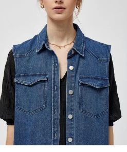 Desires Ebba Denim Vest - MID BLUE DENIM