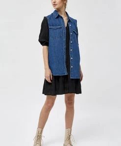 Desires Ebba Denim Vest - MID BLUE DENIM