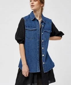 Desires Ebba Denim Vest - MID BLUE DENIM