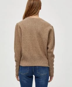 Desires Knits & Cardigans Gea Button Pullover - WARM SAND MELANGE