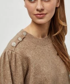 Desires Knits & Cardigans Gea Button Pullover - WARM SAND MELANGE