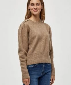 Desires Knits & Cardigans Gea Button Pullover - WARM SAND MELANGE