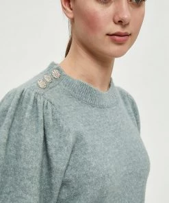 Desires Gea Button Pullover - SLATE BLUE MELANGE Knits & Cardigans