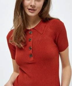 Desires Geisha Polo Pullover - Burnt Red New In