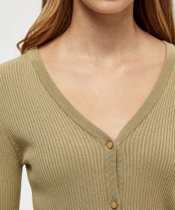 Desires Geisha Rib Cardigan - GRAY GREEN Knits & Cardigans