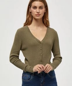 Desires Geisha Rib Cardigan - MERMAID GREEN