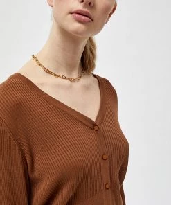 Desires Knits & Cardigans Geisha Rib Cardigan - RUBBER BROWN