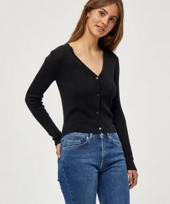 Desires Geisha Rib Cardigan - BLACK