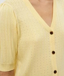 Desires Geisha Rib Holepattern Cardigan - PALE YELLOW New In