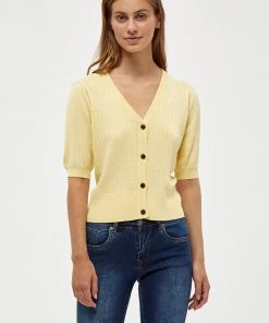 Desires Geisha Rib Holepattern Cardigan - PALE YELLOW New In