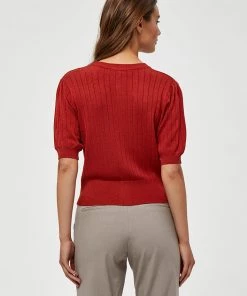 Desires Geisha Rib Holepattern Cardigan - Burnt Red