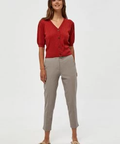 Desires Geisha Rib Holepattern Cardigan - Burnt Red