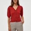 Desires Geisha Rib Holepattern Cardigan - Burnt Red