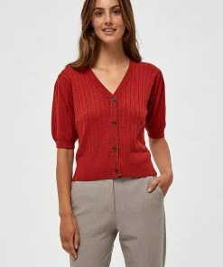Desires Geisha Rib Holepattern Cardigan - Burnt Red