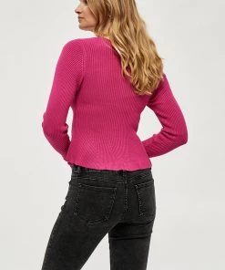 Desires Knits & Cardigans Geisha Rib Peplum Pullover - BERRY PINK