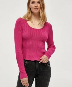Desires Knits & Cardigans Geisha Rib Peplum Pullover - BERRY PINK