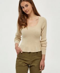 Desires Knits & Cardigans Geisha Rib Peplum Pullover - OYSTER GRAY