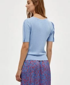 Desires Geisha Rib Ruffle Blouse - Serenity Blue